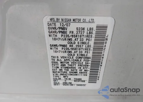 2009 Nissan Murano Sl z USA, uszkodzony, nr VIN JN8AZ18W29W111169